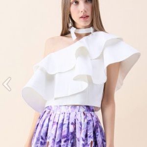 Chicwish: Ritzy One-shoulder Ruffled Crop Top